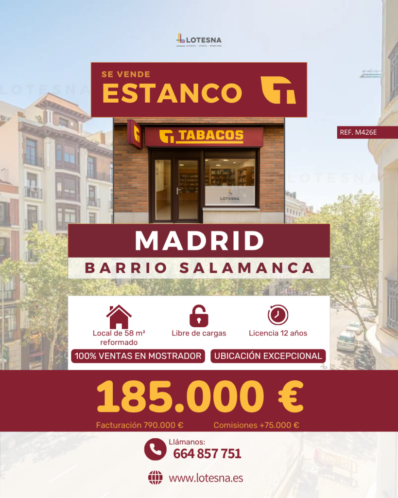 M426E Estanco en venta en Barrio Salamanca, centro de Madrid capital.